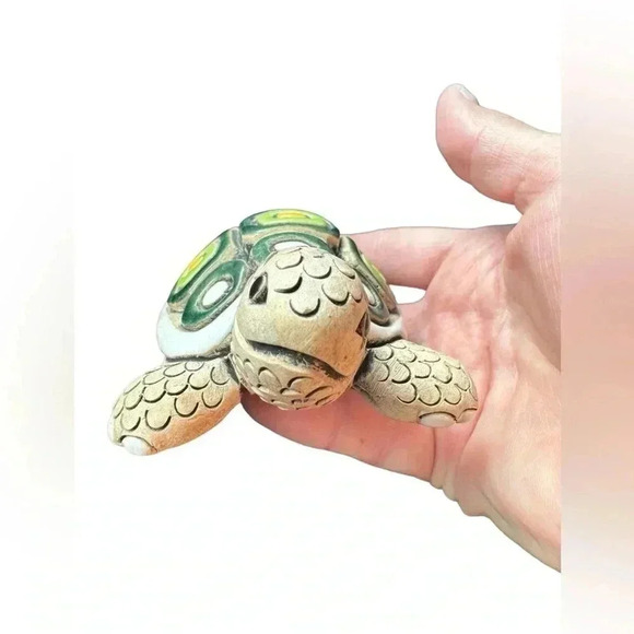 Vintage Artesania Rinconada Uruguay Green Turtle Art Pottery Figurine Signed - Picture 6 of 11